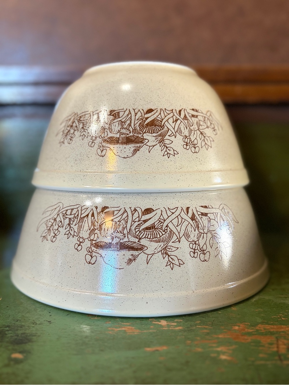 Vintage- Pyrex “Forest Fancies” Mushroom Nesting Mixing Bowls- #402, #403 Set